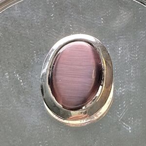Silver Tone and Iridescent Purple Stone‎ Oval Pendant